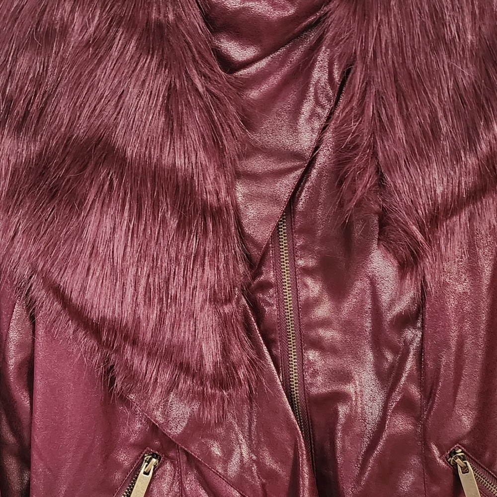 IMAN Luxury Chic Collection Burgundy Faux Fur Detachable Collar Sz L brand new - Picture 8 of 8